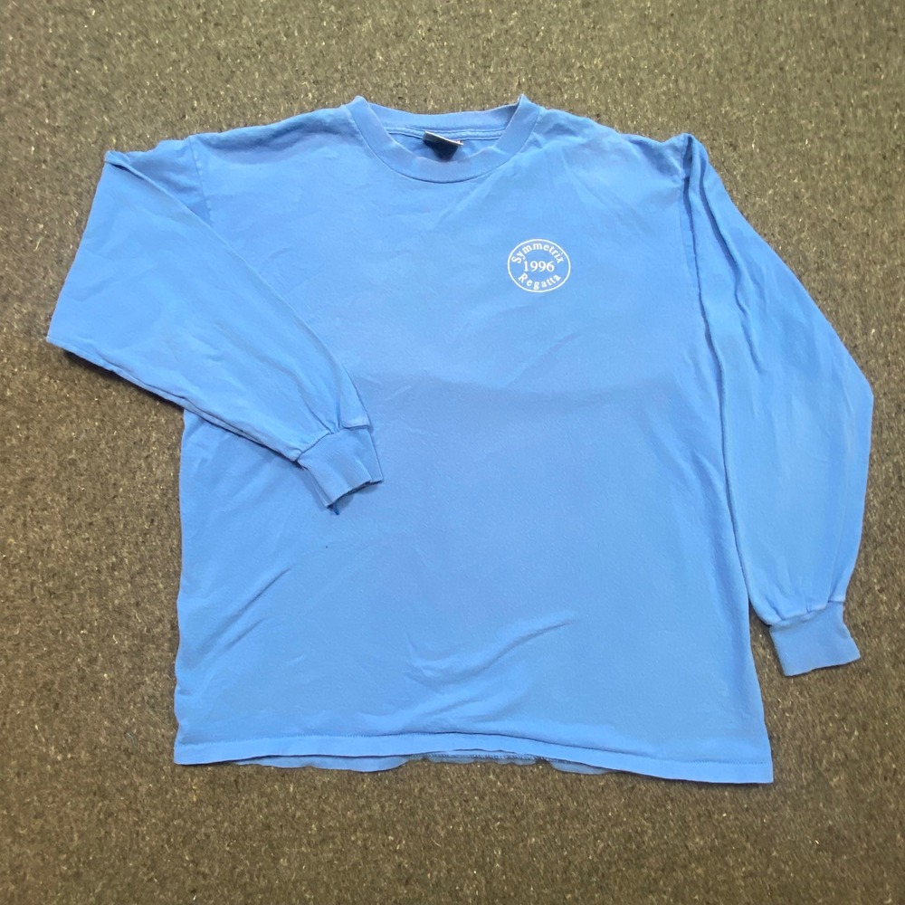 Oneita Long Sleeve Shirt L Large Men Blue 90s Vintage Symmetrix 1996 Regatta USA
